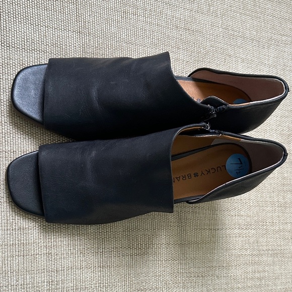 Lucky Brand Womens Tylera Open Toe Pump Wedge Side Cut Out & Zipper Leather Boho - Picture 3 of 15